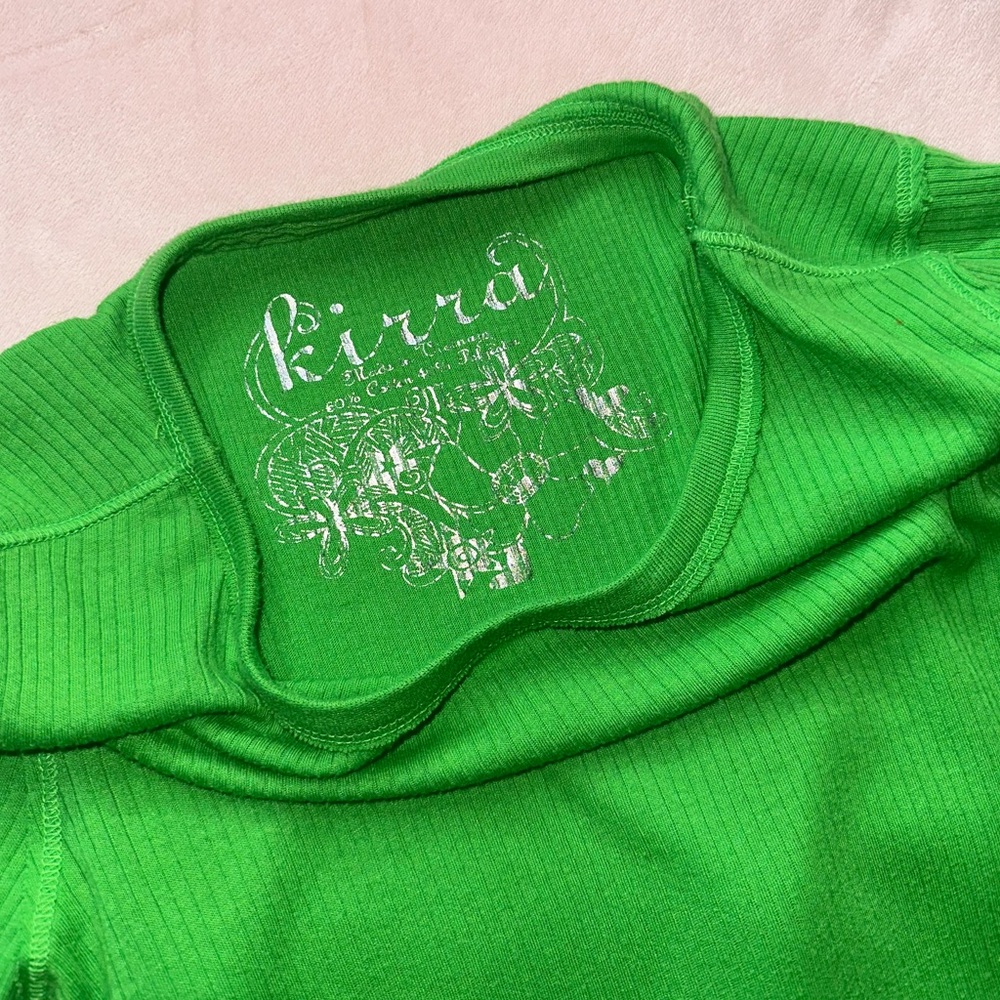 Kirra PacSun Lime Green Ribbed Long Sleeve Tee Y2K Cotton Blend Top, Size M - Picture 4 of 8